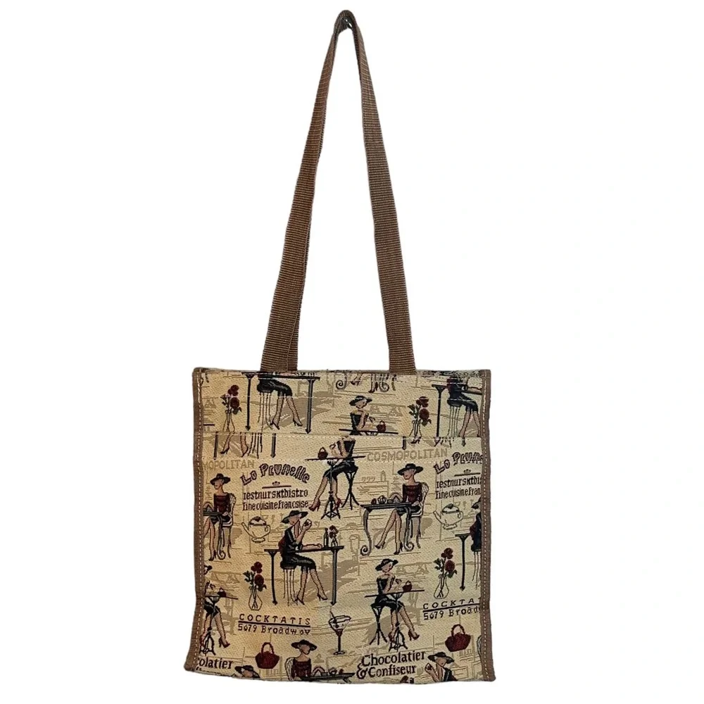 4/$40 Signature Lady Canvas Printed Tapestry Beige Shopping Tote‎ Bag